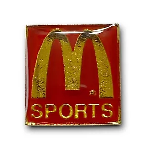 Spilla McDonald’s rossa McDonald’s Sports anni 80 oro filagrana quadrata metallo spilla bavero - Foto 1 di 4