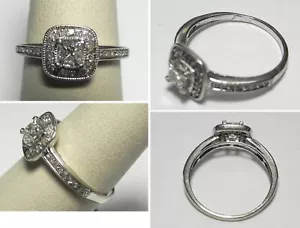 V194 Estate 14K Solid WG .44 ctw Princess Cut Diamond Ring w/Halo Accents, Sz 8 - Picture 1 of 1