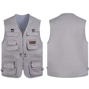 Mens Cargo Multi Pocket Utility Vest Fishing Hiking Camping Gilet Waistcoat Tops - Picture 1 of 27