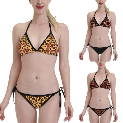 2PCS Chicago Bears Women's Bikini Lace Up String Bathing Suits Swimsuits Cover