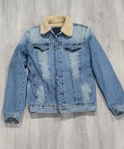 ZARA Denim Sherpa Jean Jacket  Blue Relaxed Trucker SIZE SMALL  - Picture 1 of 5