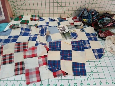VINTAGE LOT of 15- 6.5" 9 SQ BLOCKS PLUS APPROX 300 2.5" PLAID & PRINT SQUARES - Image 1 of 4