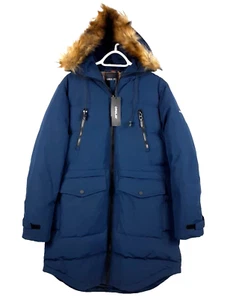 OROLAY Duck Down Feather Coat Sz L Quilted Hooded Faux Fur Zip Parka - Picture 1 of 21