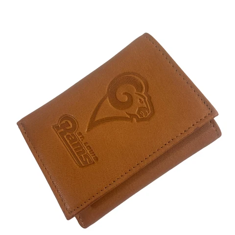 ST. LOUIS Rams Embossed Leather Wallet NFL Team Logo Trifold with Gift Tin Cover