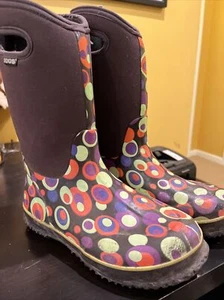 Pre Owned Bogs Girls Waterproof Winter Boots - 3Polka Dot Purple Classic girls 6 - Picture 1 of 12