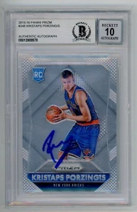 Kristaps Porzingis Signed 2015-16 Panini Prizm Rookie Rc Card Beckett 10 Auto - Picture 1 of 1