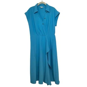 NWT Calvin Klein Faux Wrap Dress Sz 14 Blue - Picture 1 of 14