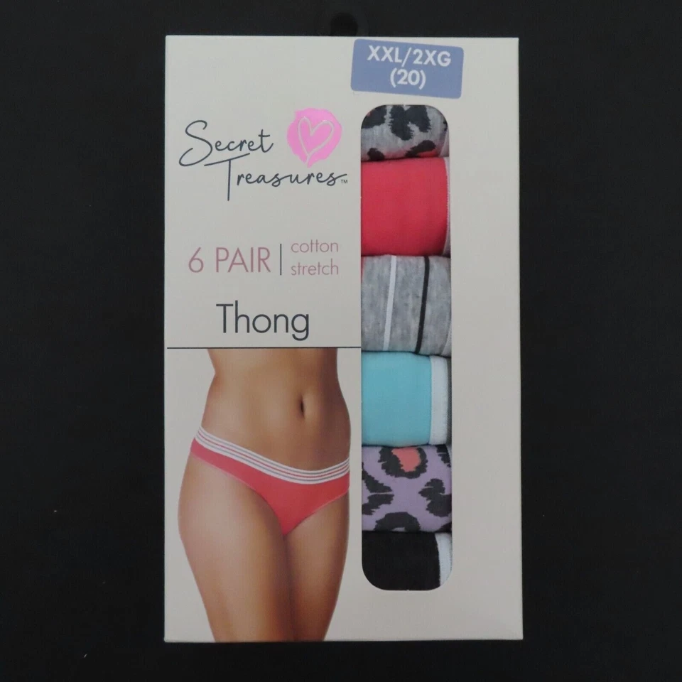 Secret Treasures Womens 20 XXL 6 Pair Cotton Stretch Animal Print Thongs NEW - Image 1 of 4