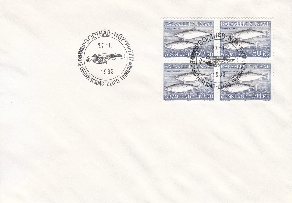 GREENLANDIA - 1983 Cubierta con Scott #141 bloque de 4 matasellos especiales Foto 1 de 1