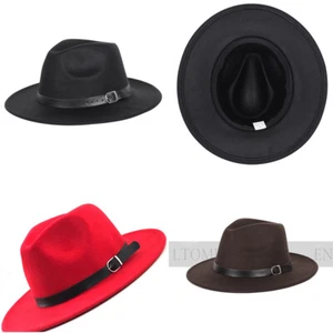 US 1 Pcs Wide Brim Fedora Hat Water Resistant Leather Band Winter Fall Western - Picture 1 of 24