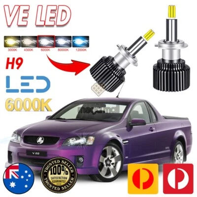 LED HEAD LIGHT  For Holden Commodore VE Bulb CANBUS HI Beam WHITE 6000K H9 - Image 1 of 4