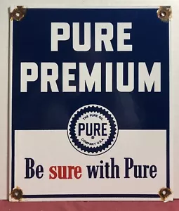 VINTAGE REINES PREMIUM BENZIN MOTORÖL 12" PORZELLAN TANKSTELLENSCHILD - Bild 1 von 6