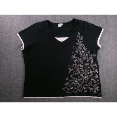 Fashion Bug Top Womens Black Floral Casual Chic Everyday Basic Summer Relaxed - Image 1 of 4