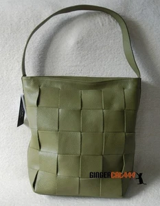 Borsa Dimoni Made in Spain 100% pelle doppio tessuto verde militare rara nuova con etichette - Foto 1 di 9