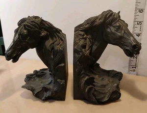 Art Nouveau Style Ornate Horse Head Bookends Heavy Resin 6" Antique Finish - Picture 1 of 6