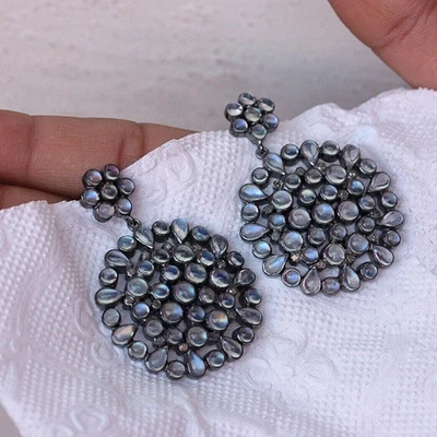 Orecchini con pietre di luna arcobaleno in argento 925 orecchino pendente... - Immagine 1 di 4