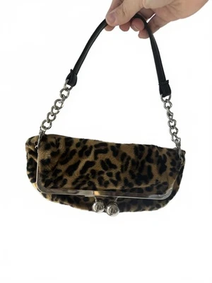 Vintage 90s/Y2K Leopard Print Faux Fur Shoulder Bag with Chain Strap - Image 1 of 4