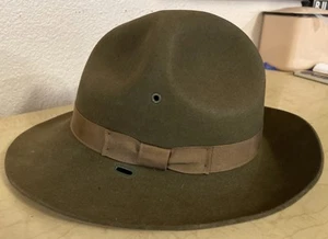Vntg Hat Officers Felt National Park Service Look Brownish Green W/ Brown Ribbon - Picture 1 of 17