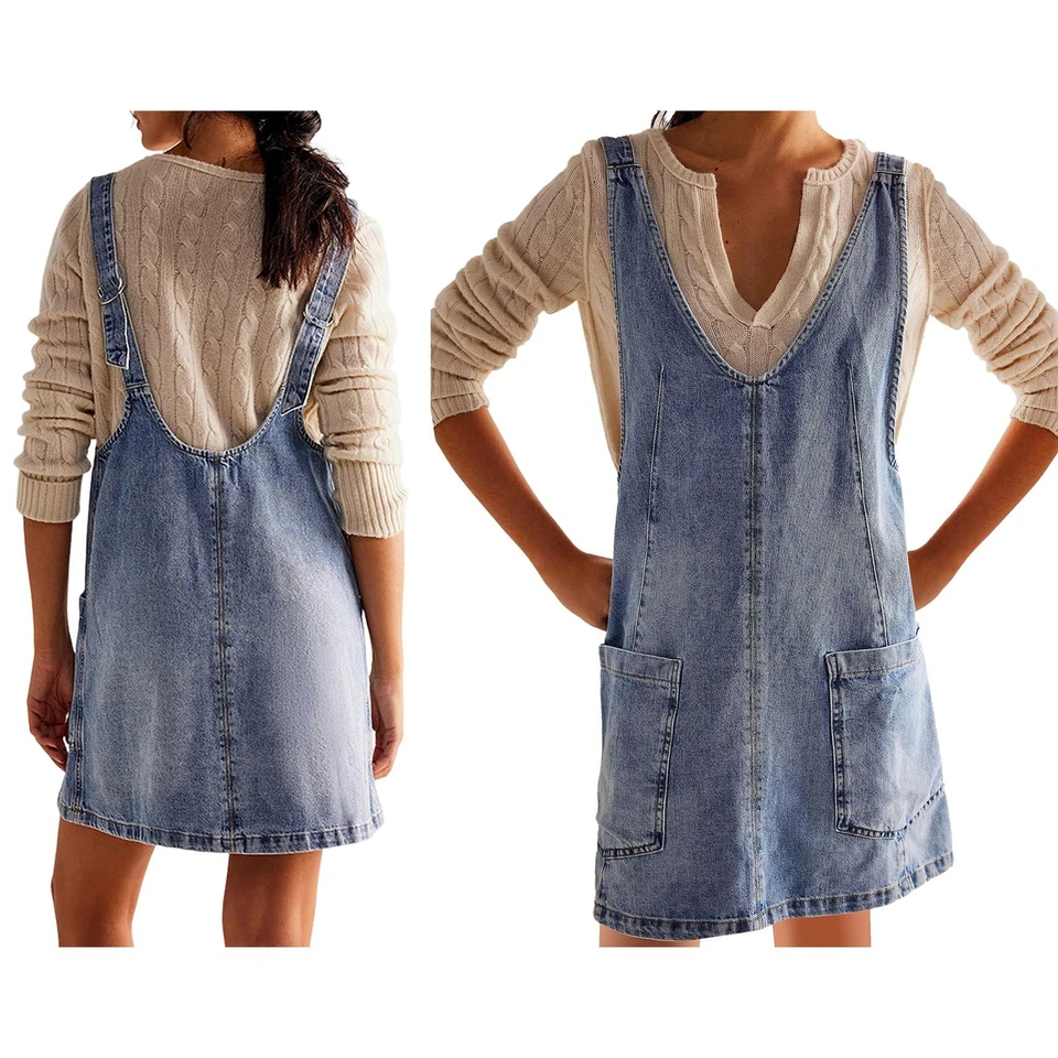 Damen Denim-Overall Minikleid Verstellbare Schultergurte Hoher Rollkragenro3233 - Bild 1 von 1