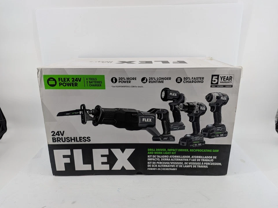 Flex FXM401-2A 4 Combo Kit Impact Driver, Recip Saw, Drill/Driver & Light | New - Image 1 of 4