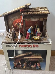 Vintage Sears Nativity Set Hand Painted 7197581 Stable 7 Figures Made In Italy  - Picture 1 of 7
