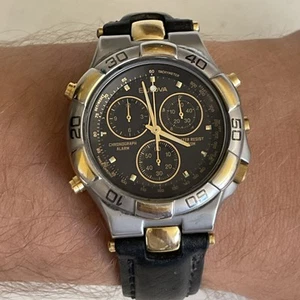 RARE WATCH BULOVA 3531 QUARTZ CHRONO ALARM VINTAGE NEW OLD STOCK 39MM BLACK - Foto 1 di 11