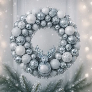 Weihnachtskranz 35 cm Weiß & Hellblau moderner Türkranz Advent - Bild 1 von 3