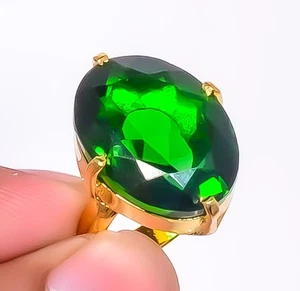 Ring Chromdiopsid Edelstein Antik Design 18 Karat Gelbgold vergoldet Gr.9 R76-708 - Bild 1 von 4