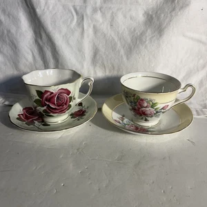 Juegos de tazas y platillos de té de porcelana de hueso vintage 2 rosas Rosina Colclough - Imagen 1 de 15