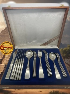 NOS Norstaal MAYA 12/12 Stainless Flatware Set by Tias Eckhoff – 24pc Orig Box - Image 1 of 4