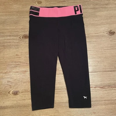 VS PINK Leggings Pequeños Negros Capri Estrás Bling Logo Cintura 2017 Foto 1 de 4