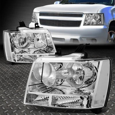 FOR 07-14 CHEVY TAHOE SUBURBAN CHROME HOUSING CLEAR CORNER HEADLIGHT HEAD LAMPS - Image 1 of 4
