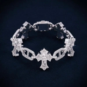 10MM Moissanite Cross Mariner Link Bracelet 14K Gold - Picture 1 of 6