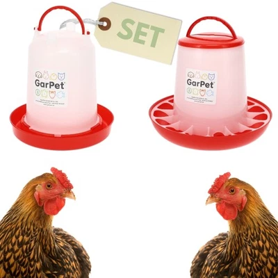 Futterautomat Hühner + Hühnertränke im Set Geflügel Futter Wasser Spender Tränke - Bild 1 von 4