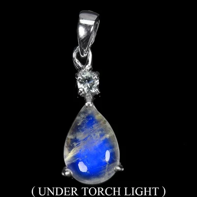 Colgante de plata de ley 925 pera piedra lunar 12x8 mm aguamarina piedras preciosas joyería Foto 1 de 4