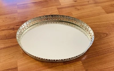 Vintage Spiegeltablett oval Tischdekoration Tablett silber verziert - Bild 1 von 4