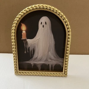 Viral Framed Halloween Sheet Ghost Holding Candle – Spooky Canvas Wall Art 10 In - Picture 1 of 1