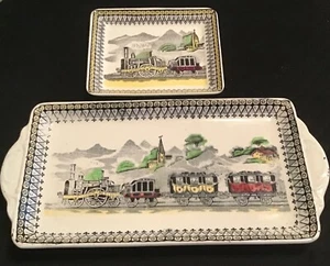 Vintage “Railway”Pattern Tray Set Portland Pottery England. Lg & Sm. Tray - Picture 1 of 5