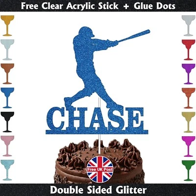 Baseball Personalised Glitter Cake Toppers Birthday Sports Party Decorations - Image 1 of 4
