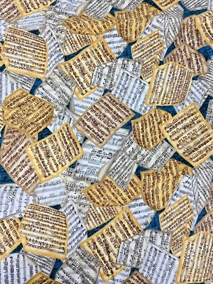 RJR Fabrics PERFECT PITCH Dan Morris Sheet Music Beige Blue Quilt Fabric 1.2yds - Image 1 of 2