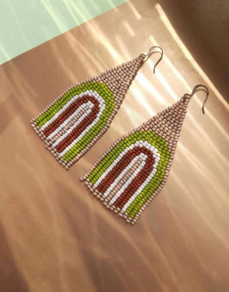 Handmade Seed Beaded Earrings Unique Style Earrings Dangle Drop Earrings For Her - Image 1 of 1