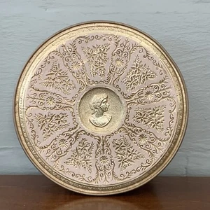 Vintage Ornate Guildcraft New York Floral Sewing Box Fruit Cake Cookie Tin Gold - Picture 1 of 12