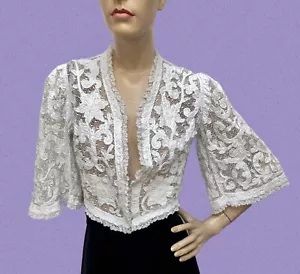 ANTIQUE Vtg 1910 EDWARDIAN Bridal White HAND-MADE IRISH CROCHET Appliqué Jacket - Picture 1 of 9