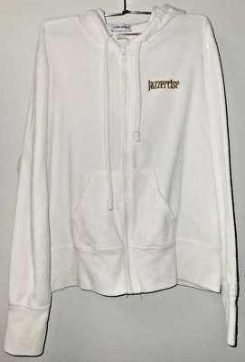 Abrigo de tela de felpa blanca vintage Jazzercise Urban Athlete chaqueta con capucha L Foto 1 de 4