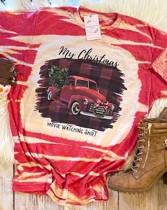 My Christmas Movie Watching T Shirt Bleached Dye Canvas Girlie T Shirt - Picture 1 of 4