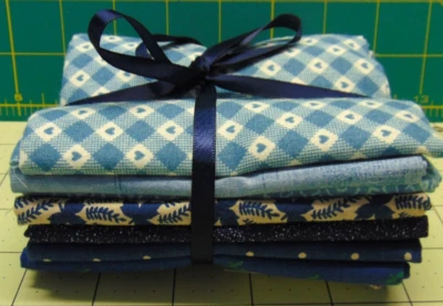 7pc Bundle Quilt Cotton Fabric Fat Quarters 18" x 22" Various Blue Prints Foto 1 de 3