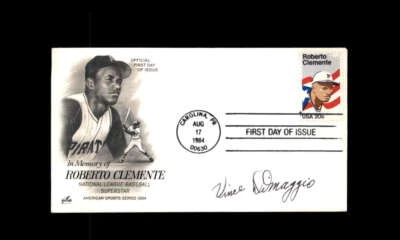 Vince DiMaggio JSA Signed FDC 1984 First Day Cover Cache Roberto Clemente Autogr - Image 1 of 3