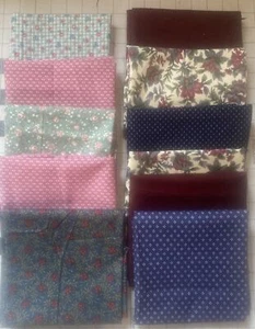 Lot Of 11 Quilt/Craft Assorted Fabric Fat Quarters Vintage 60s & 70s Prints - Picture 1 of 5
