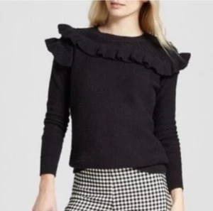 Suéter Who What Wear para mujer tejido de algodón cuello redondo volantes negro talla XL - Imagen 1 de 7
