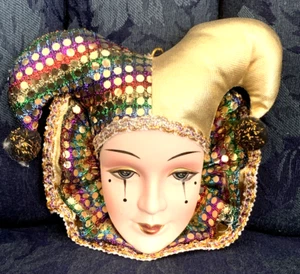"Máscara de bufón de mardi gras de porcelana cara arlequín vintage 5 1/2""" - Imagen 1 de 3